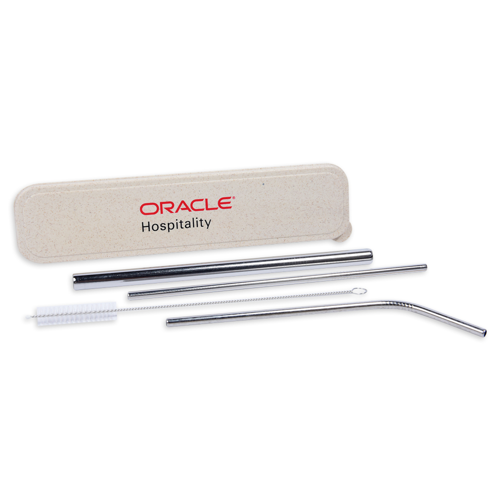 Metal Straw Set in Wheat Case