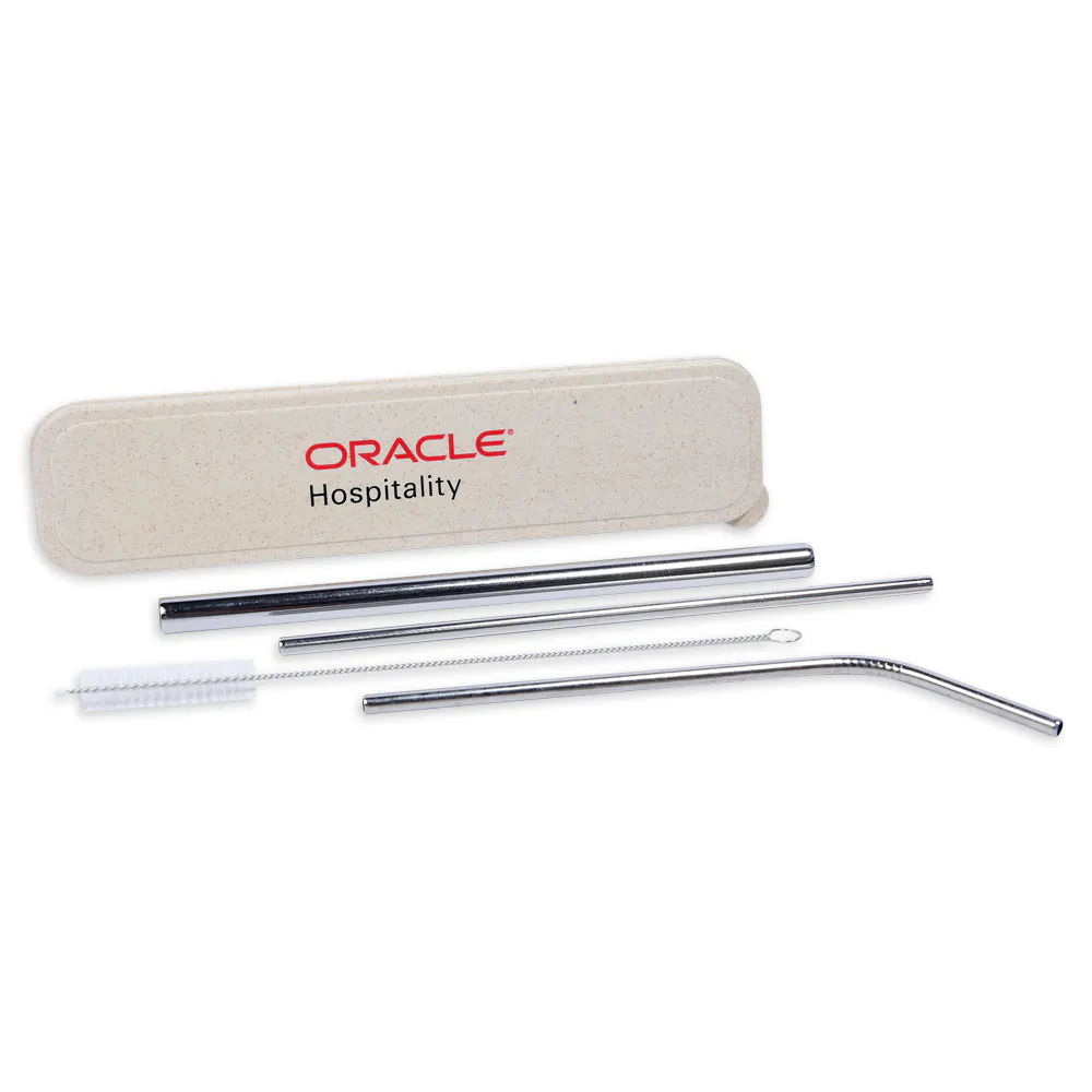 Metal Straw Set in Wheat Case