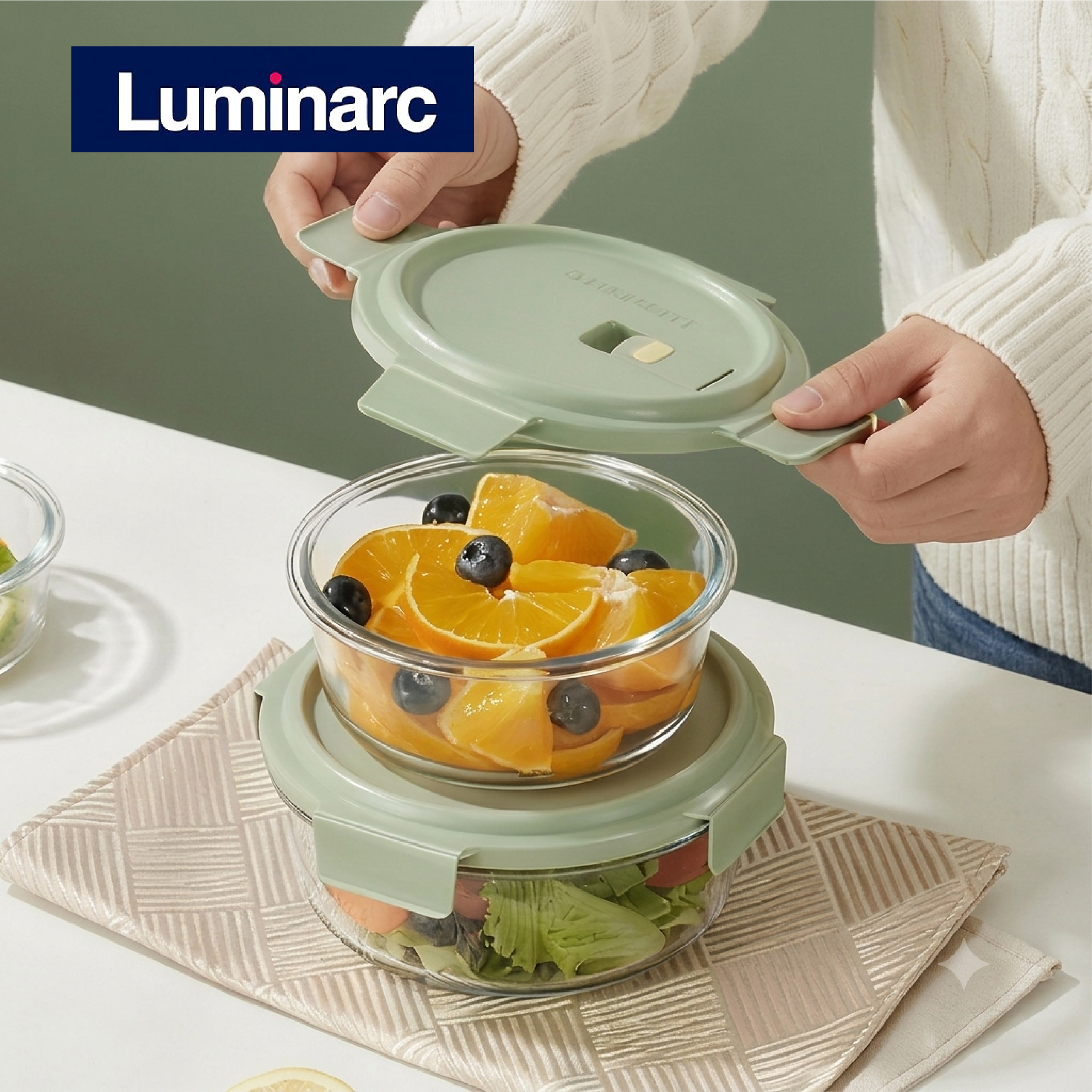 Luminarc 650ML+1000ML Borosilicate Glass Round Food Container 2-Piece Set
