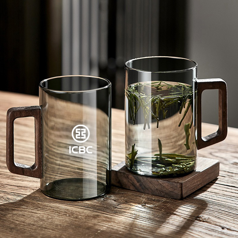500ml Glass Mug with Wooden Handle