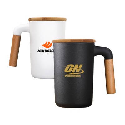 450ml DESIGNER Ceramic Mug with Wooden Handle