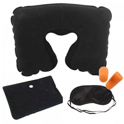 Inflatable Neck Pillow with Eye Mask and Ear Plugs Set