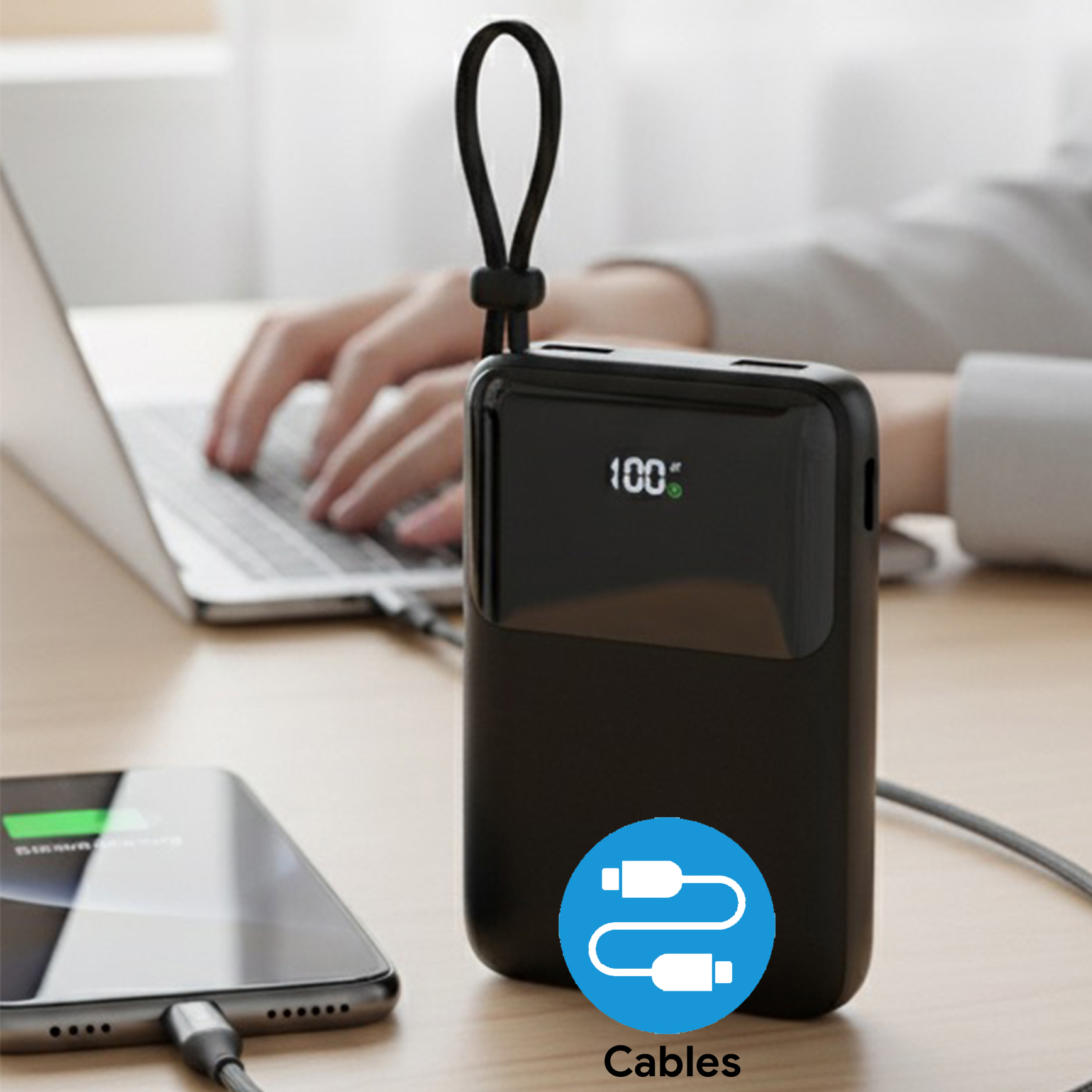 10,000mAh Apex Power Bank with Cables