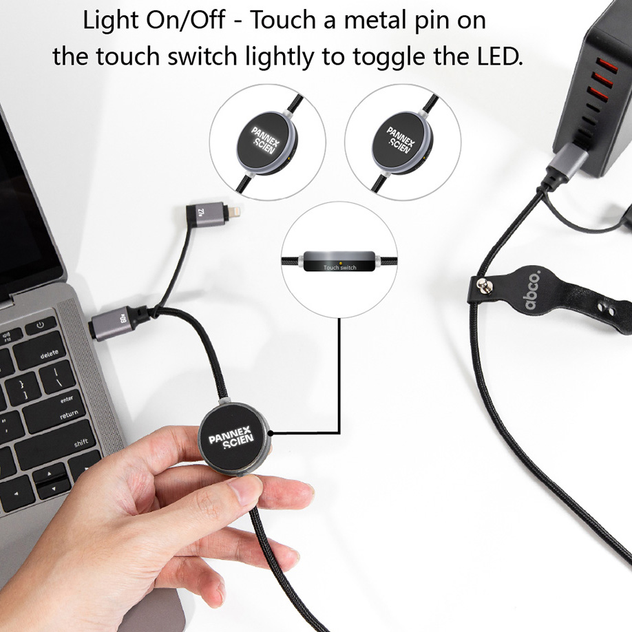60W 4-in-1 Switch LED Light Fast Charging Cable