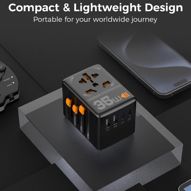 Tessan 35W Universal Travel Adaptor with 3 USB C & 2 USB Charging Ports 