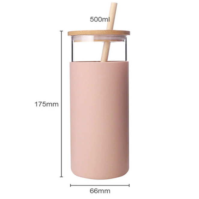 500ml Glass Tumbler with Bamboo Lid and Straw