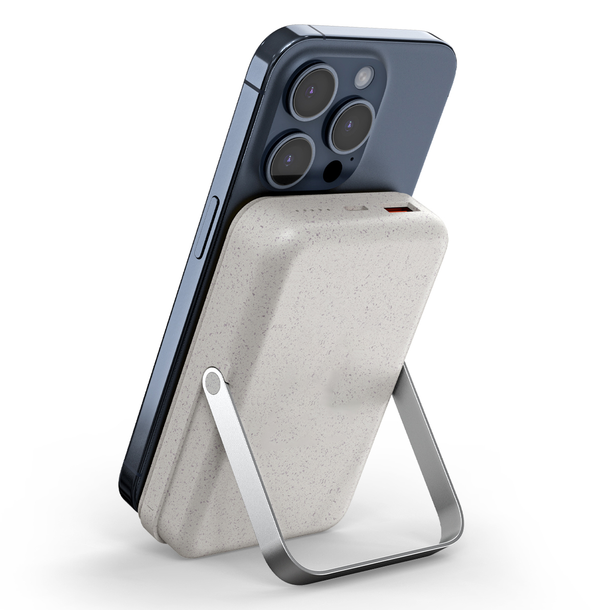 10,000mAh Wheat with Bamboo Magnetic Wireless Powerbank With Phone Stand