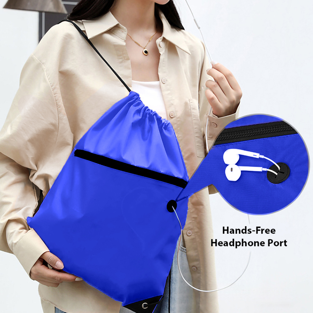 Robin Drawstring Bag with Front Pocket and Earphone Slot
