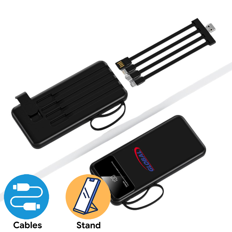 10,000mAh Powerline Powerbank With 4 Detachable Built In Cable & Mobile Stand