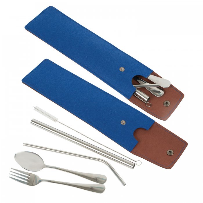 Stainless Steel Cutlery Set with Straws (Felt Pouch)