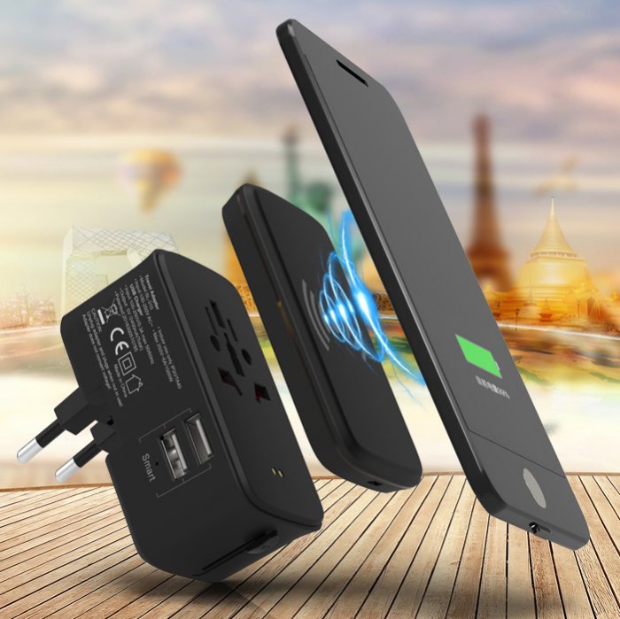 2-In-1 Travel Adaptor with Removable Wireless Charger Top