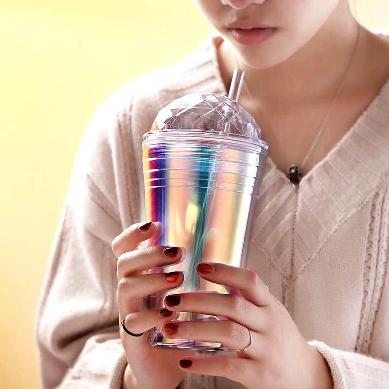 Customised 450ml Clear Premium Glass Tumbler with Straw With Logo Print  Singapore