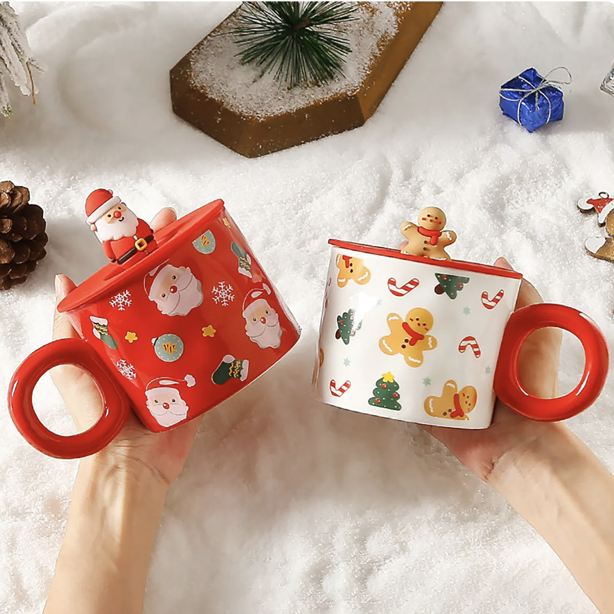 460ml Christmas Ceramic Mug with Silicone Lid 