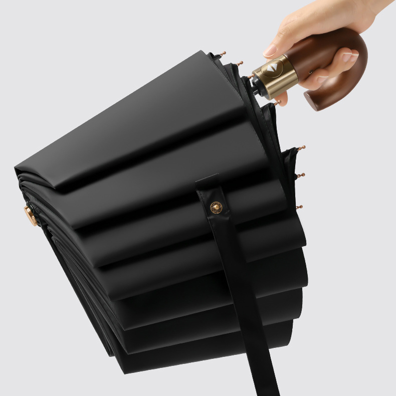 23’’ Automatic Foldable Umbrella with Wooden J-Hook (with UV Coating)