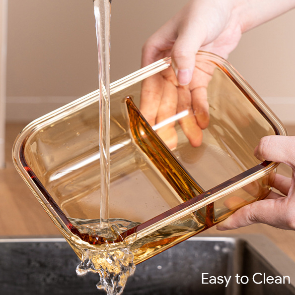 1.05L Amber Glass Lunch Box with 2 Compartments