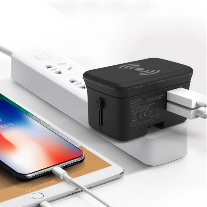 2-In-1 Travel Adaptor with Removable Wireless Charger Top