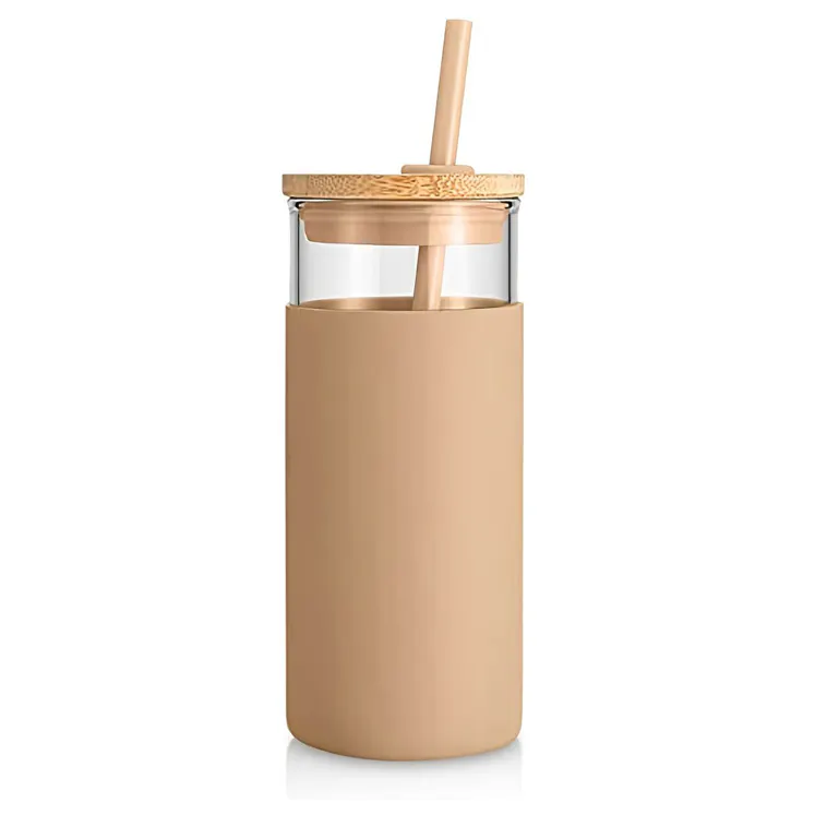 500ml Glass Tumbler with Bamboo Lid and Straw