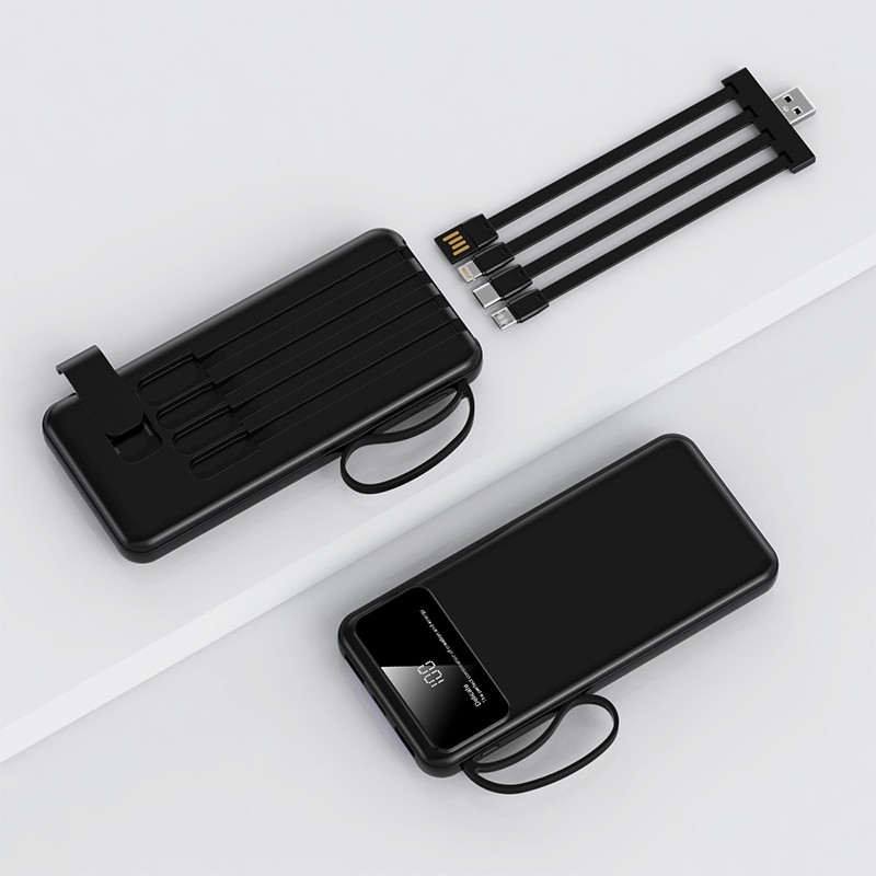 Powerline - 10000mAh - Powerbank With 4 Detachable Built In Cable & Mobile Stand