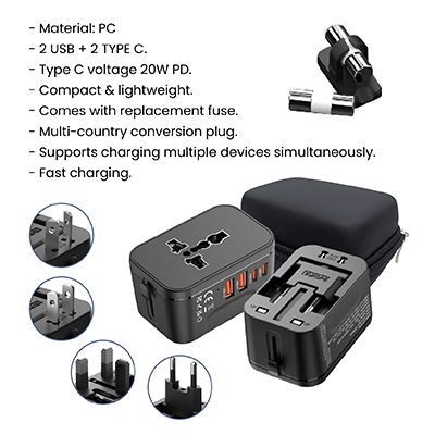 SMART Travel Adaptor 2 Type-C 20W PD + 2 USB Charger