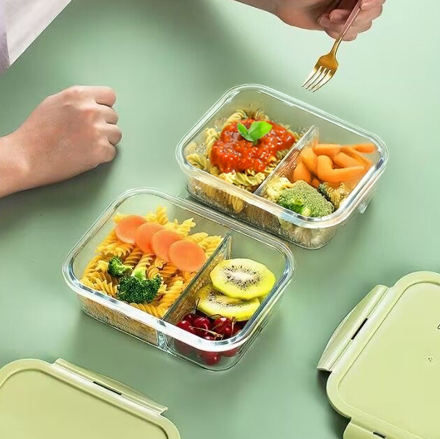 1040ml Glass Lunch Box with 2 Compartments