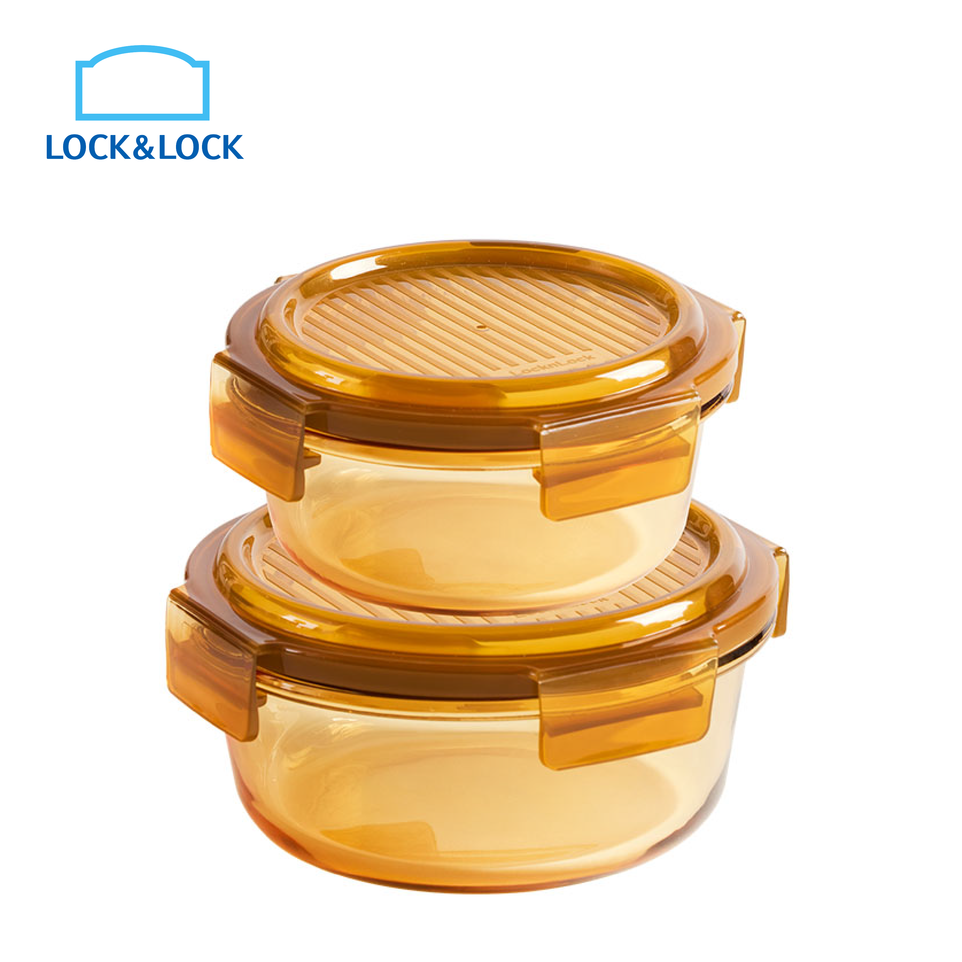 Lock&Lock 400ml+650ml  Amber Round Glass  Food Container Set (2 Pieces) 