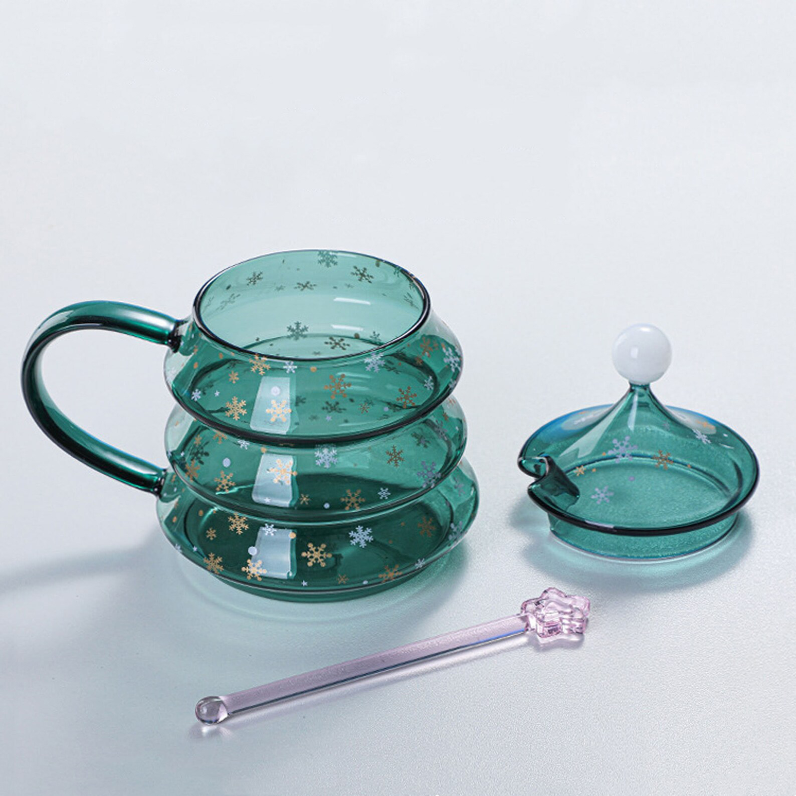 400ml Christmas Tree Shaped Glass with Spoon 