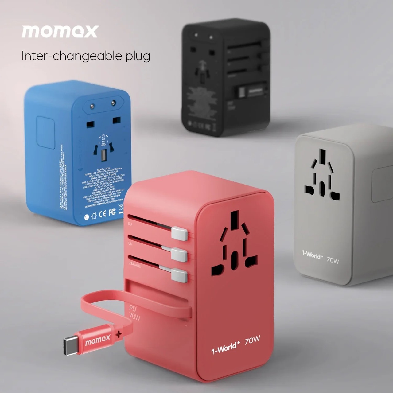 Momax  70W GaN Travel Adapter with Built in Cable 