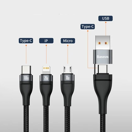 Baseus Two for Three Fast Charging Data Cable ( 100W )