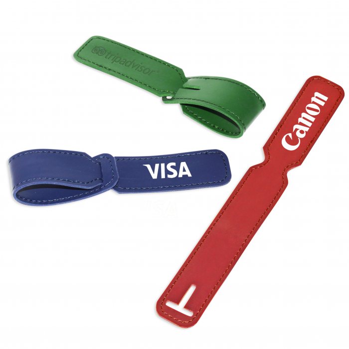 Customised Ribbon Leather Luggage Tag With Logo Print Singapore