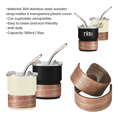 300ml ZEN Stainless Steel Tumbler with Wooden Holder