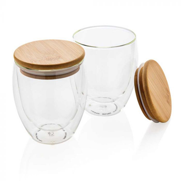 250ml Double Wall Glass Mug with Bamboo Lid
