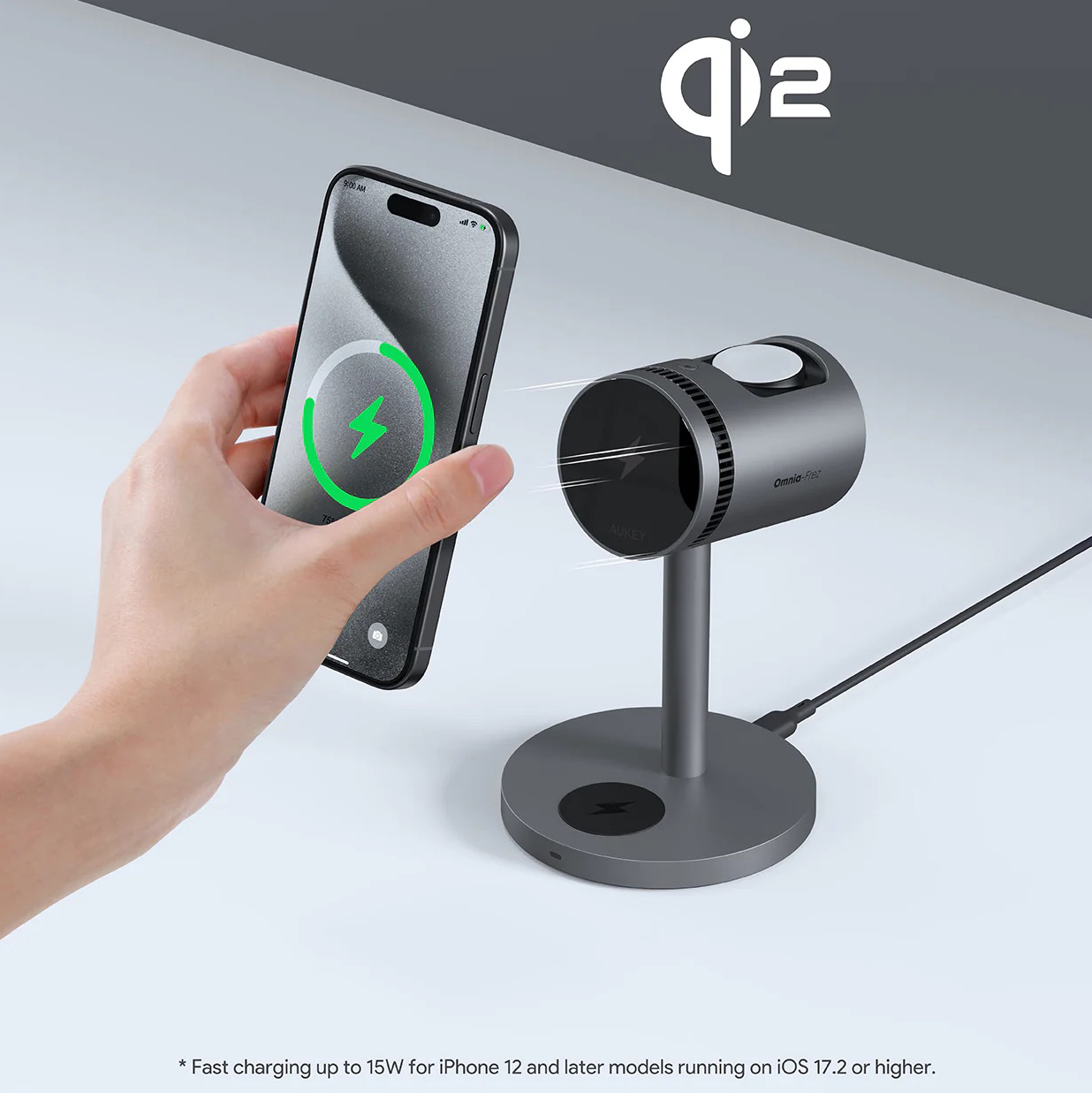 Aukey  MagFusion 3-in-1 Wireless Charger with Qi2 Active Cooling