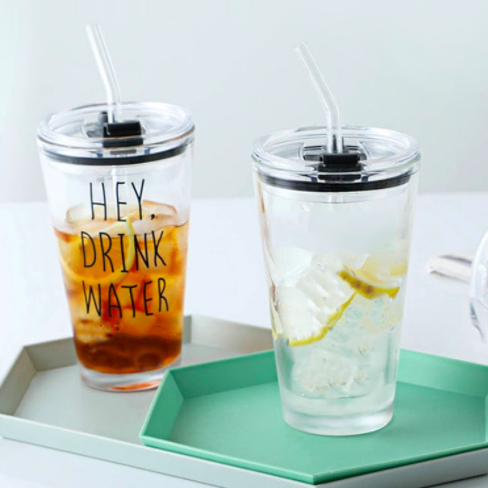 450ml Clear Premium Glass Tumbler with Straw
