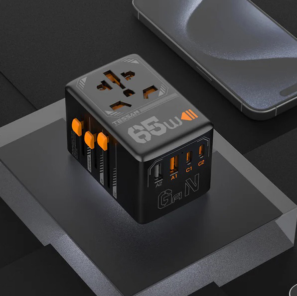 Tessan 65W International Travel Adaptor with 2 USB C & 2 USB A Charging Ports
