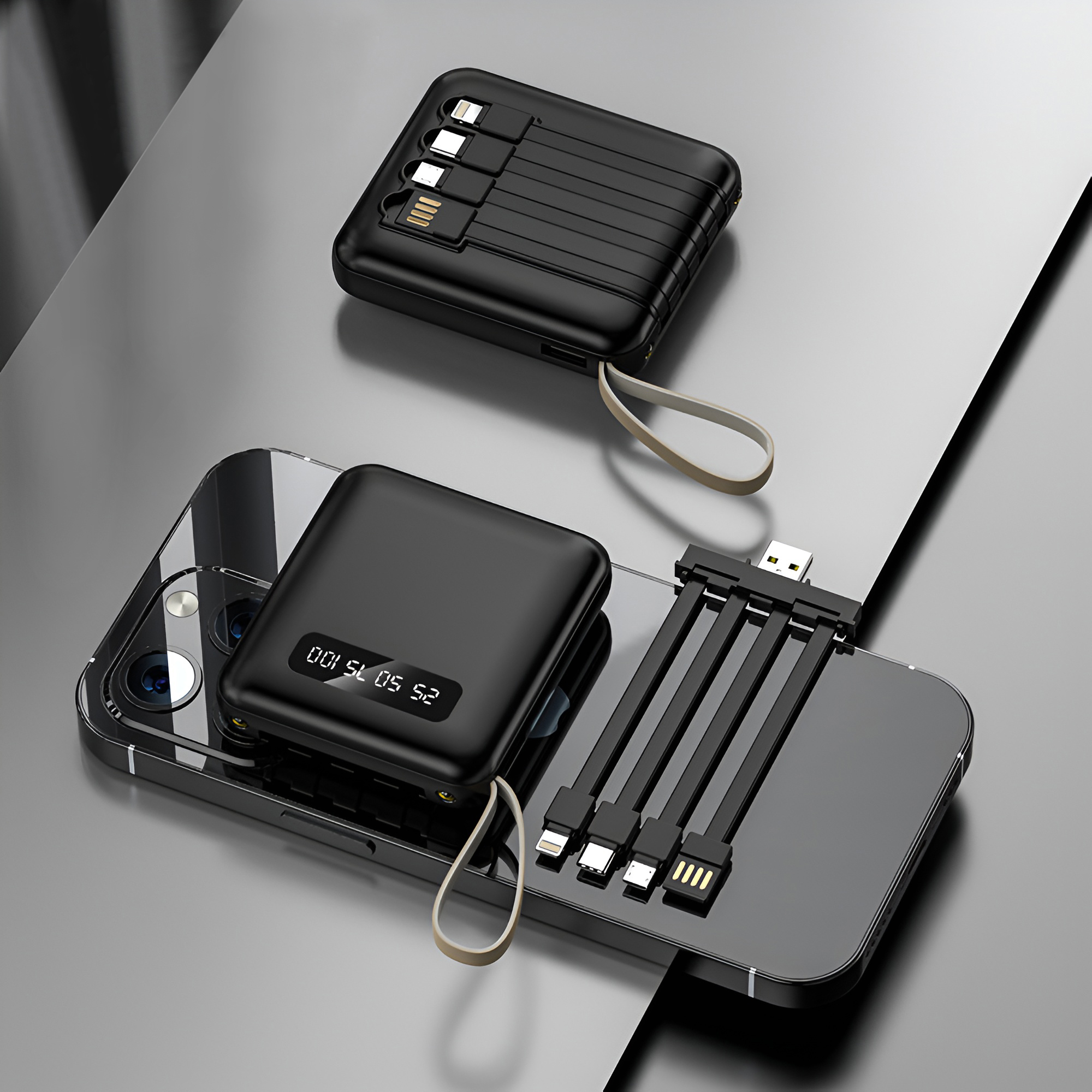10,000mAh Compact Powerbank with Cables