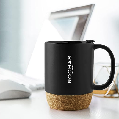 400ml CORK 2 Tone Ceramic Mug with Cover