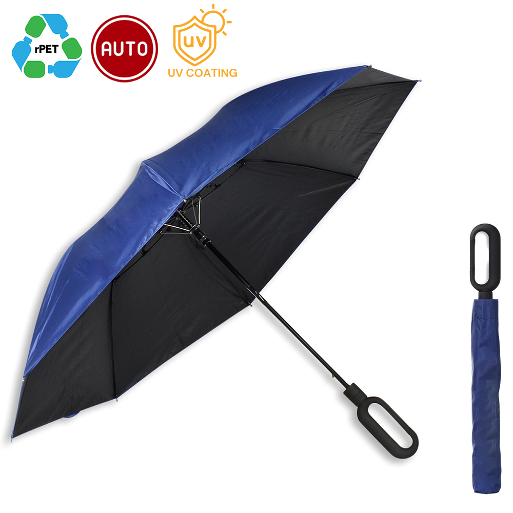 23'' Automatic Foldable RPET Umbrella with Carabiner