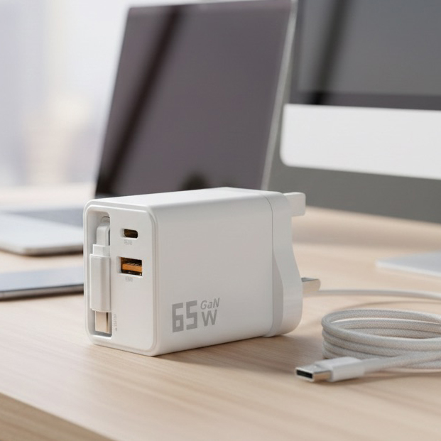 65W Aero GaN Wall Charger with Retractable Cable