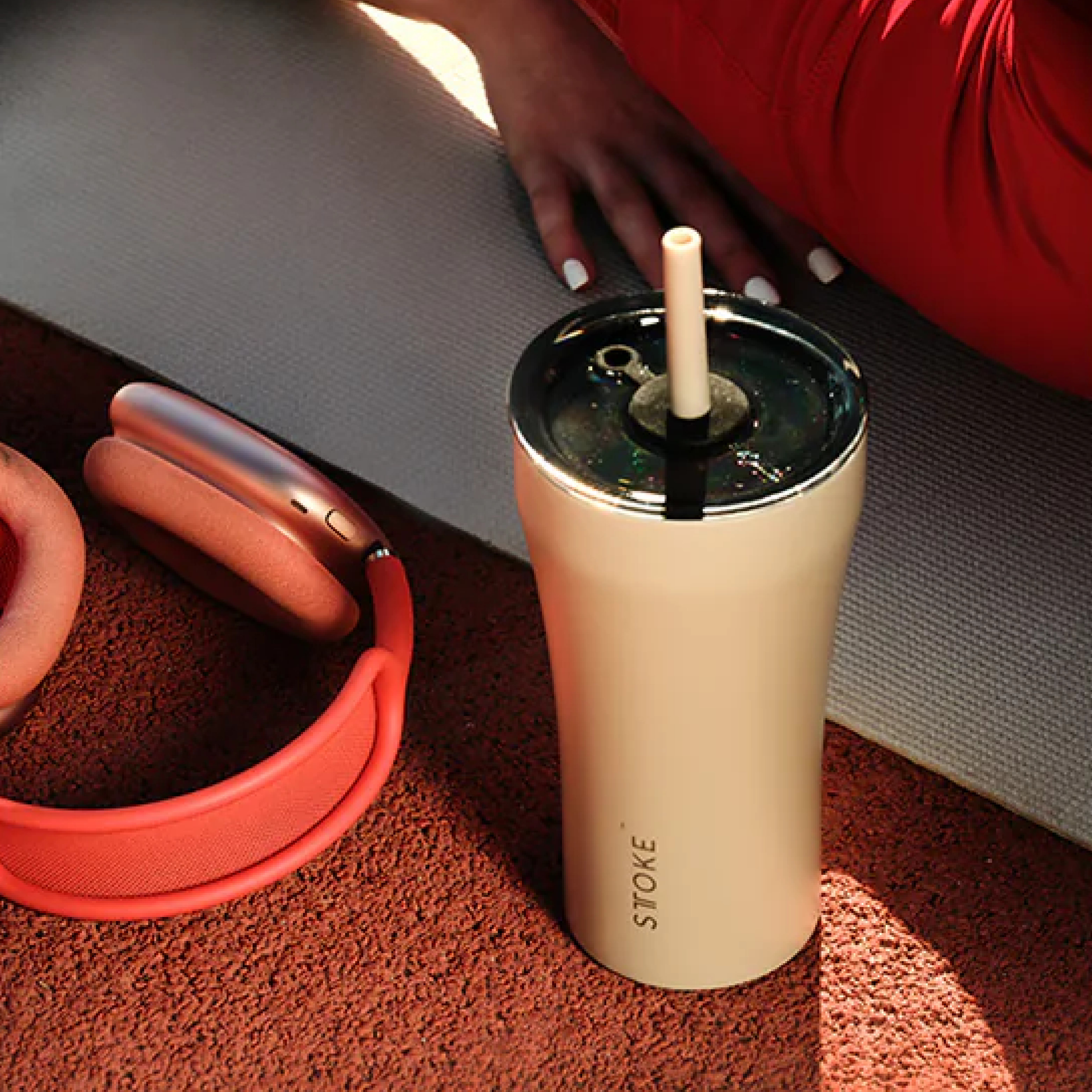 STTOKE 590ml Earth Leakproof Ceramic Insulated Cup Powder Coating With Straw - Mug