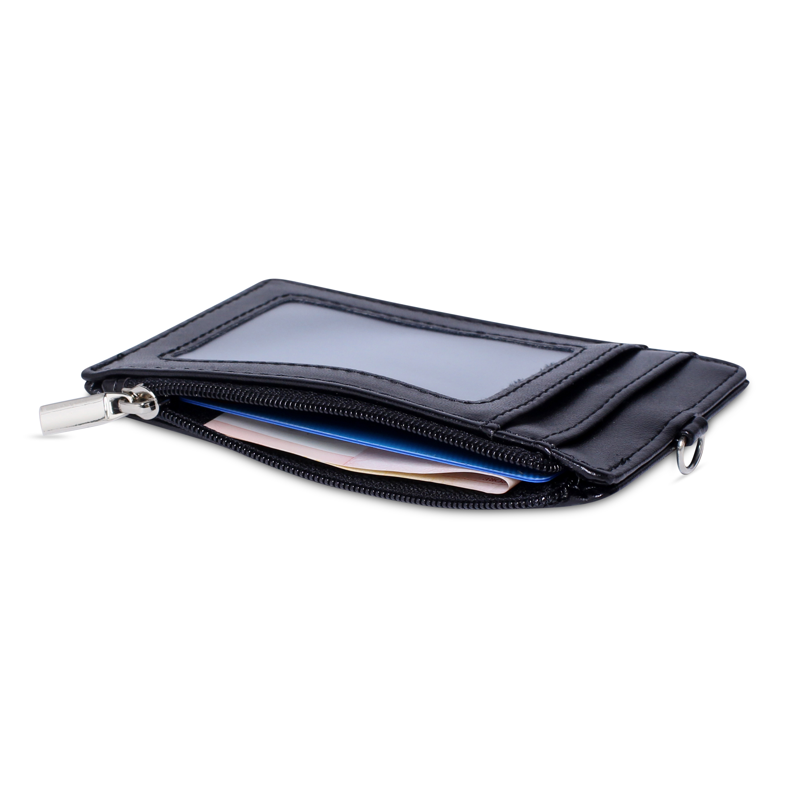 Leather ID Card Holder with Zip Compartment