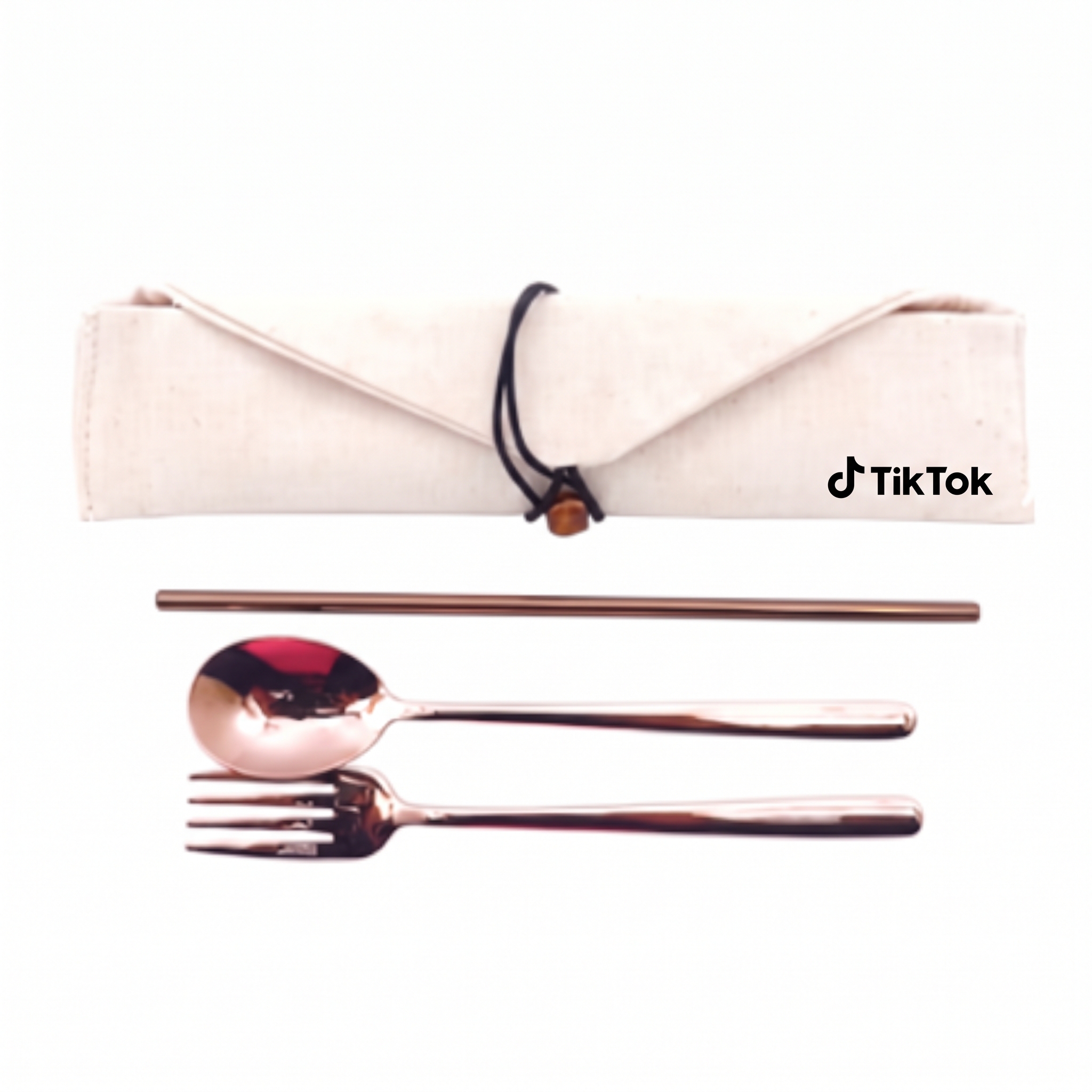 3-in-1 Rose Gold Cutlery and Straw Canvas Set