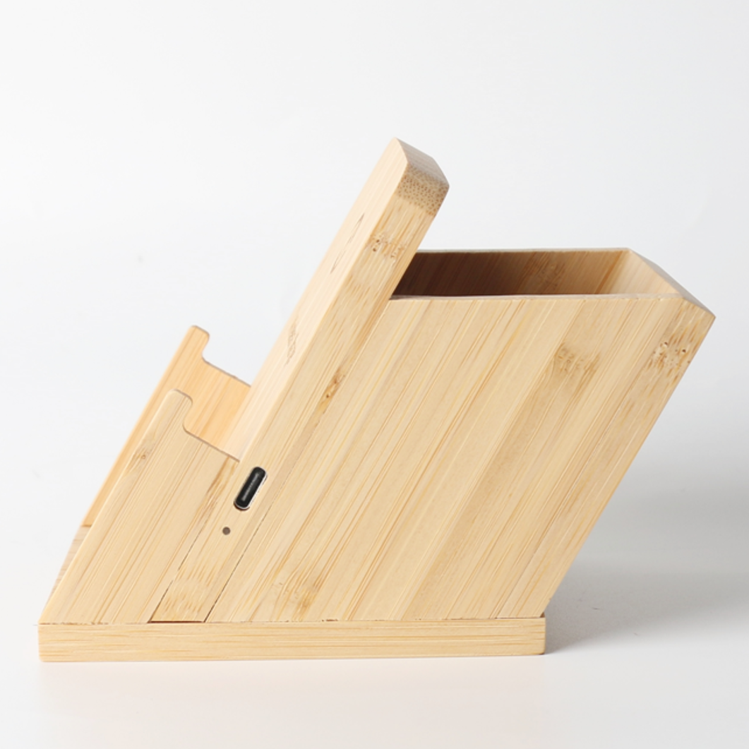 15W Bamboo Wireless Charger Phone Stand With Pen Holder
