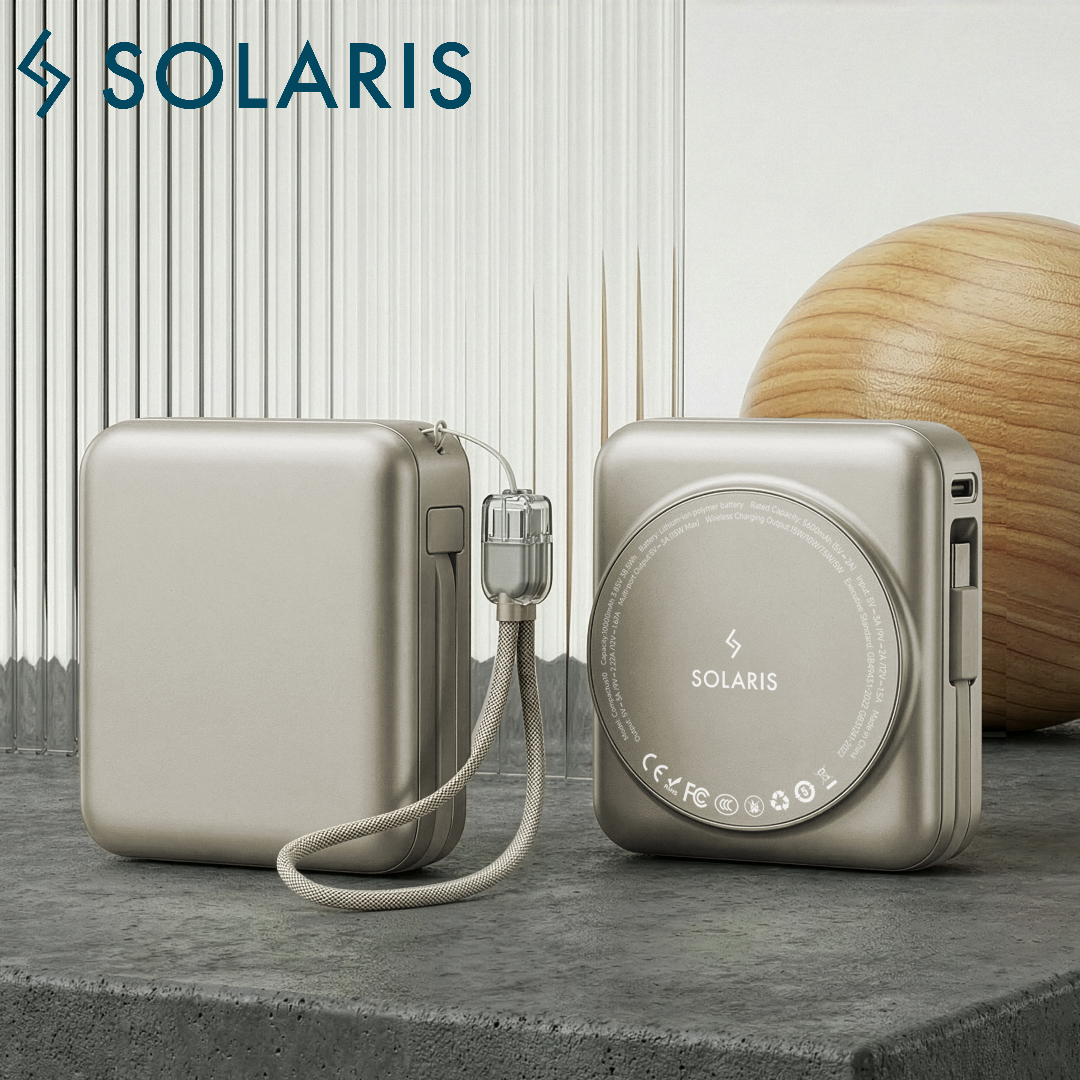 SOLARIS Compactus 10 Wireless Powerbank with Built-in Cable
