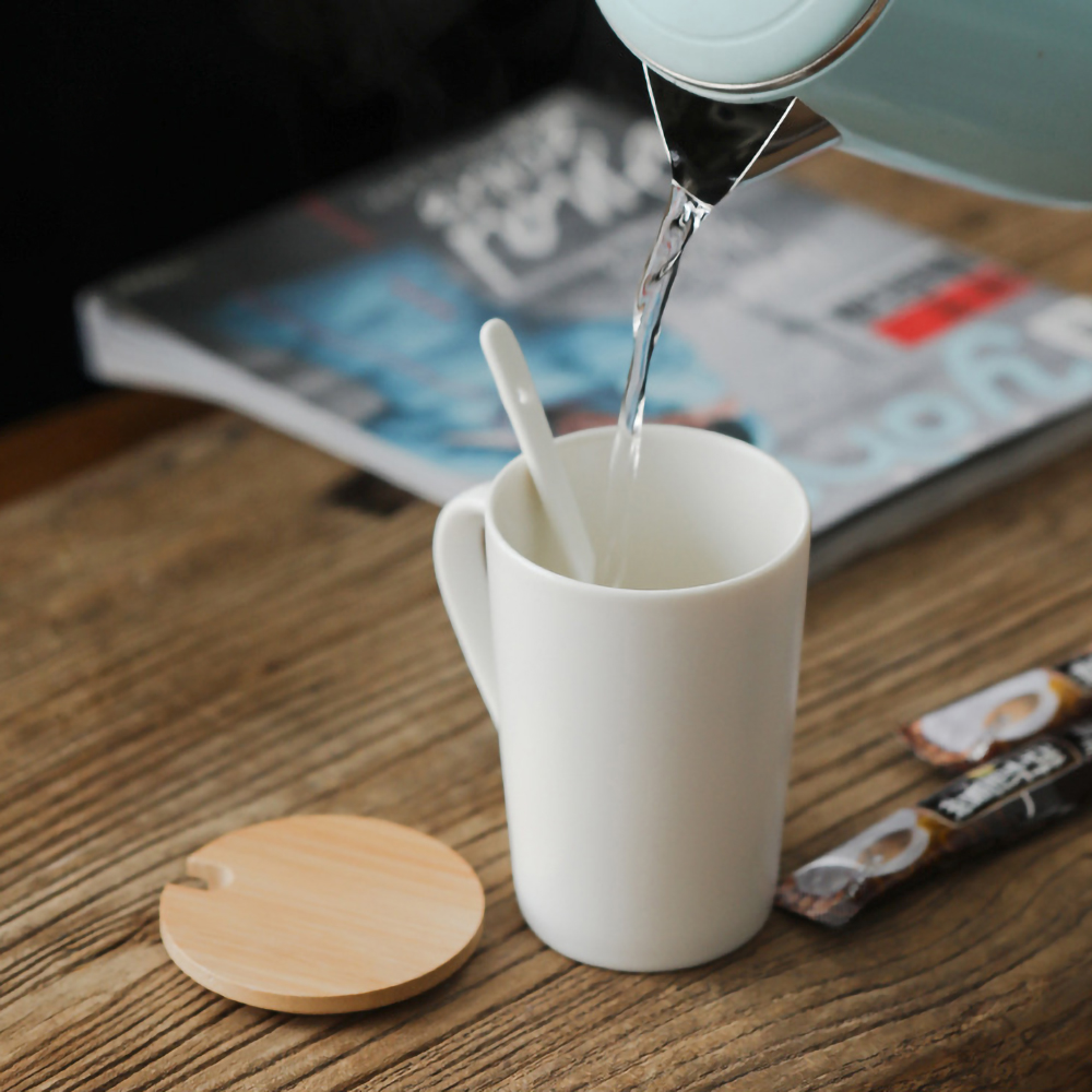 400ml Ceramic Mug with Wooden Lid / Coaster