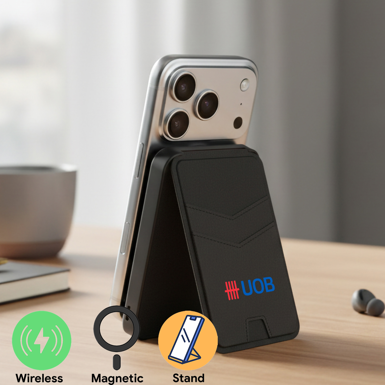 5000mAh 3-in-1 Foldable Magnetic Wireless Power Bank with Card Holder