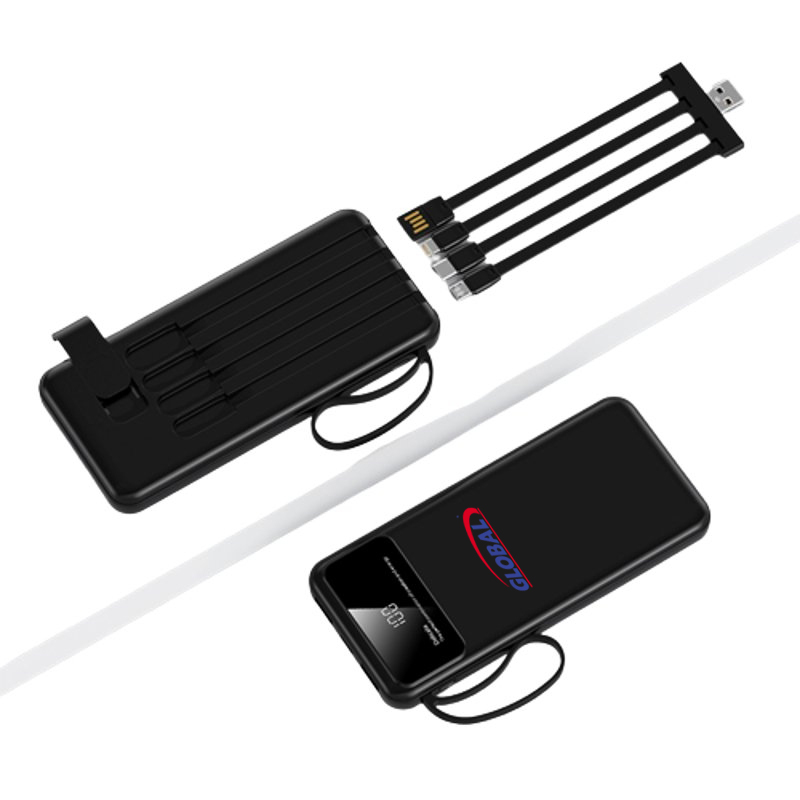 Powerline - 10000mAh - Powerbank With 4 Detachable Built In Cable & Mobile Stand