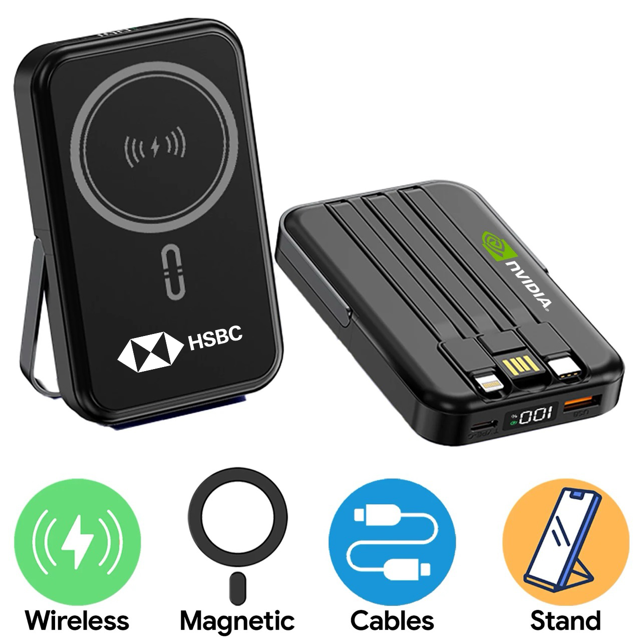 10,000mAh Supreme Magnetic Wireless Powerbank with Cables & Stand