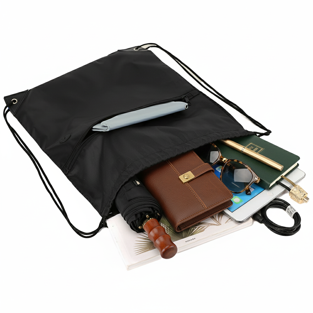 Robin Drawstring Bag with Front Pocket and Earphone Slot