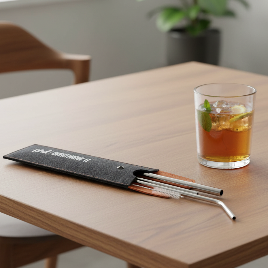 Metal Straw Set in Felt Pouch