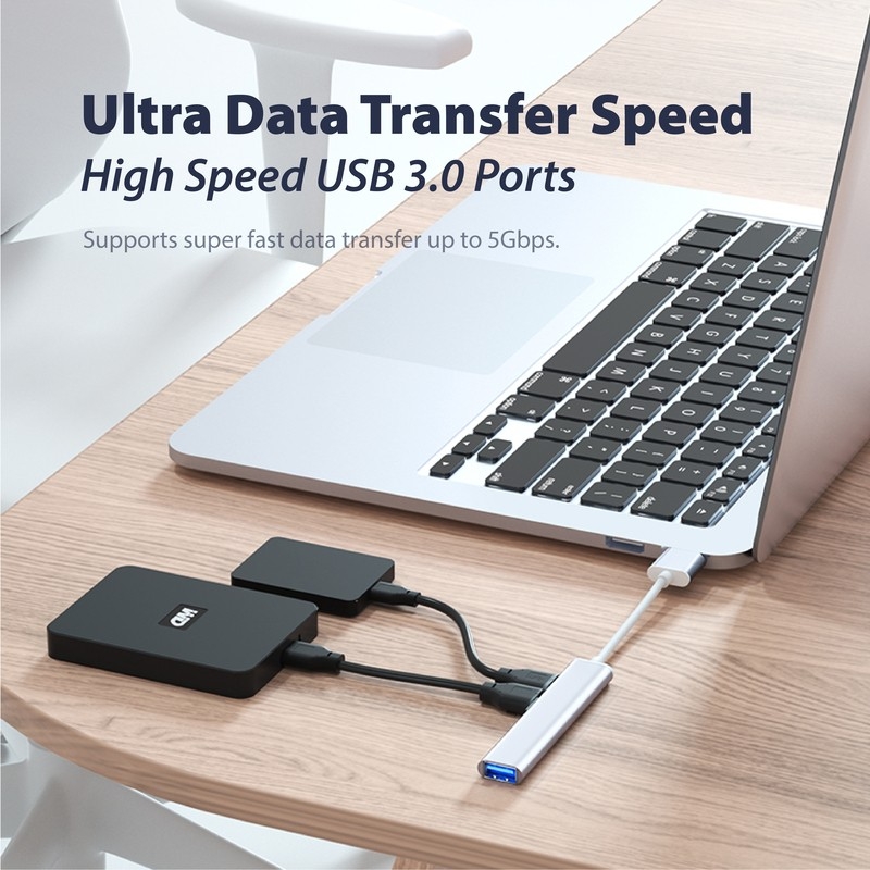 4 Port USB Hub - 3.0 High Speed Data Transfer